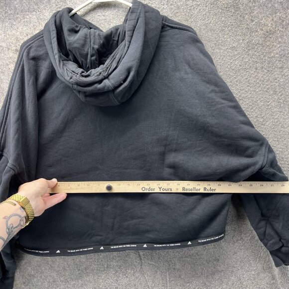 Adidas Hoodie Womens Medium Black Cropped Pullover Logo Sweatshirt H64967 - Picture 11 of 12